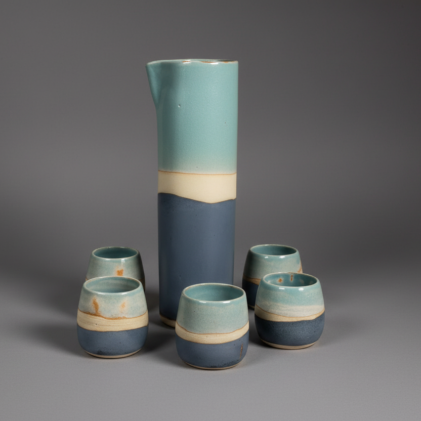 Set de Pisco Sour Cerámica Gres Artesanal con Jarra Alta y 6 Vasos