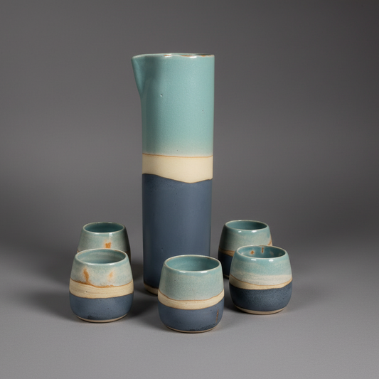 Set de Pisco Sour Cerámica Gres Artesanal con Jarra Alta y 6 Vasos
