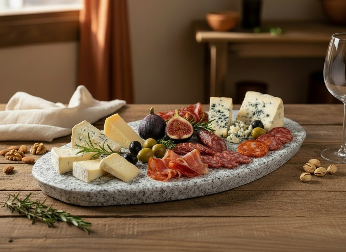 Tabla Ovalada de Piedra Granito para Picoteo | Artesanal