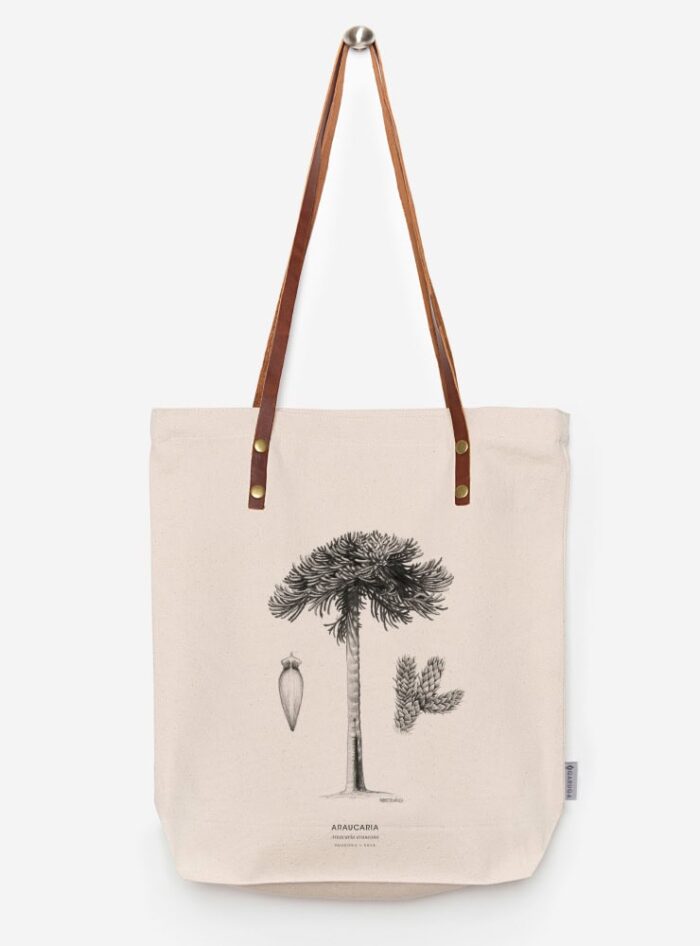 Totebag Ilustración Fauna Chilena Correa de Cuero | Bolso de Algodón Organico.