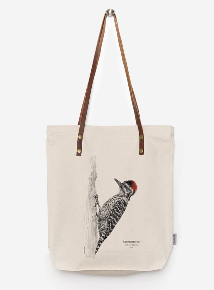 Totebag Ilustración Fauna Chilena Correa de Cuero | Bolso de Algodón Organico.