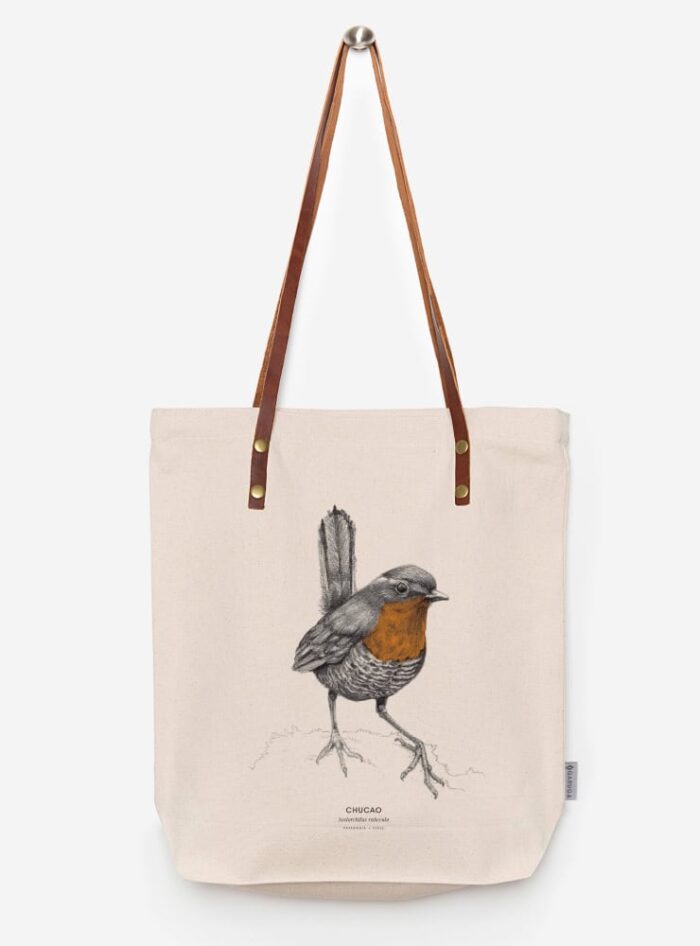 Totebag Ilustración Fauna Chilena Correa de Cuero | Bolso de Algodón Organico.