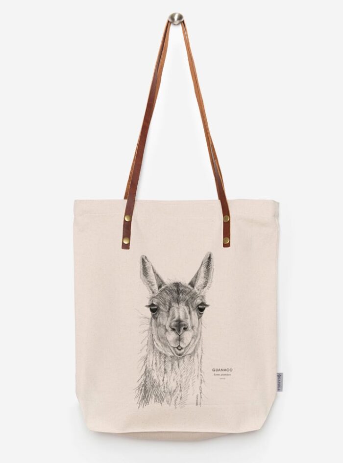 Totebag Ilustración Fauna Chilena Correa de Cuero | Bolso de Algodón Organico.