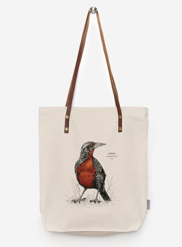 Totebag Ilustración Fauna Chilena Correa de Cuero | Bolso de Algodón Organico.