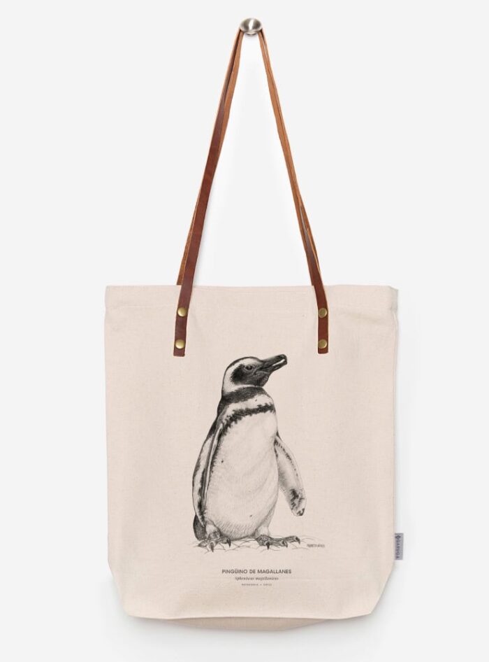 Totebag Ilustración Fauna Chilena Correa de Cuero | Bolso de Algodón Organico.