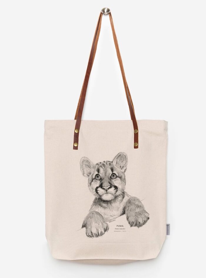 Totebag Ilustración Fauna Chilena Correa de Cuero | Bolso de Algodón Organico.