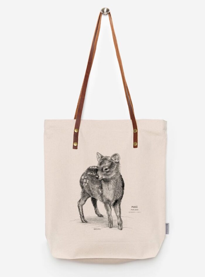 Totebag Ilustración Fauna Chilena Correa de Cuero | Bolso de Algodón Organico.