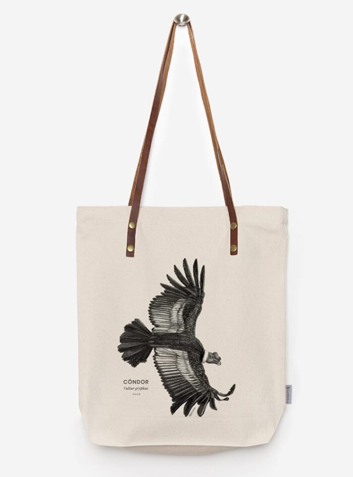 Totebag Ilustración Fauna Chilena Correa de Cuero | Bolso de Algodón Organico.