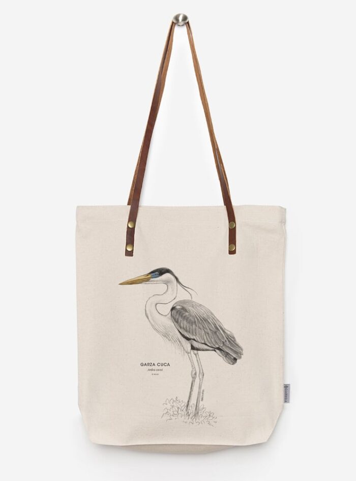 Totebag Ilustración Fauna Chilena Correa de Cuero | Bolso de Algodón Organico.