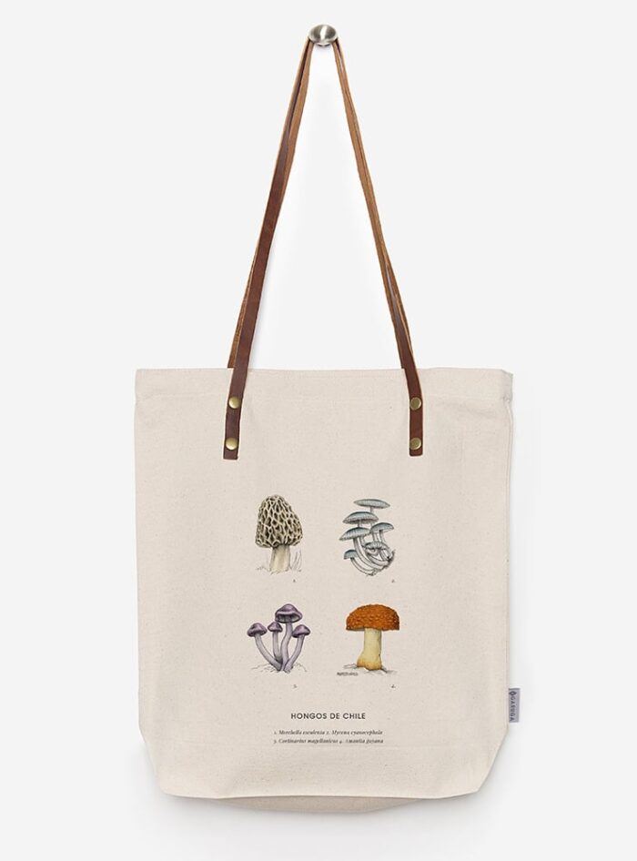 Totebag Ilustración Fauna Chilena Correa de Cuero | Bolso de Algodón Organico.